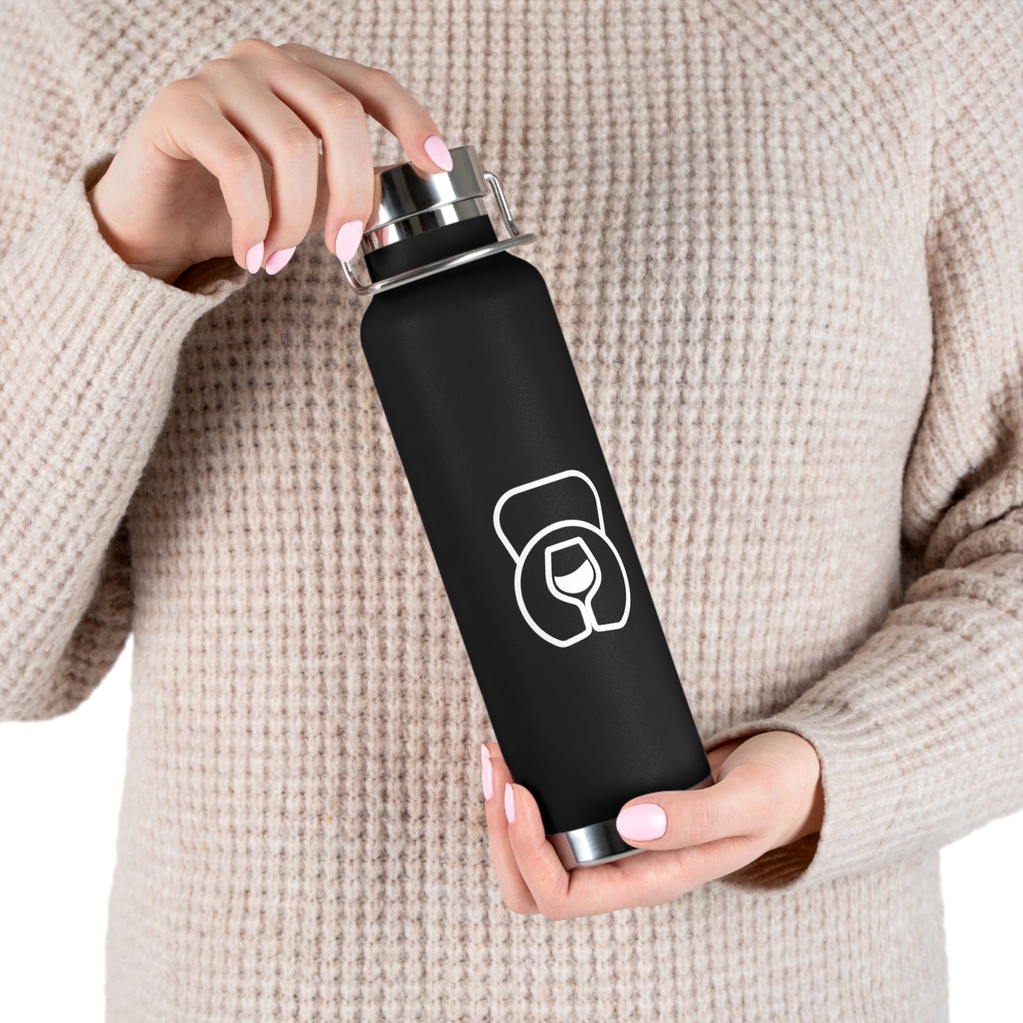 Dr. Wine and Wellness Logo, Copper Vacuum Insulated Bottle, 22oz