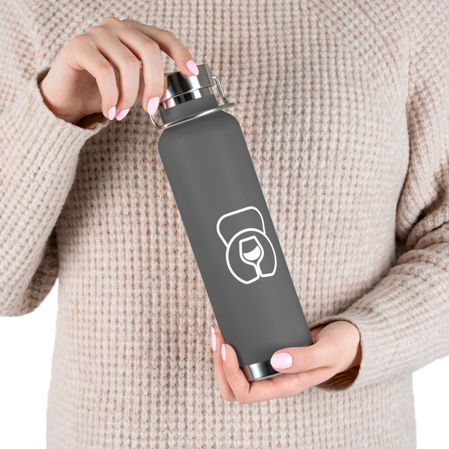 Dr. Wine and Wellness Logo, Copper Vacuum Insulated Bottle, 22oz