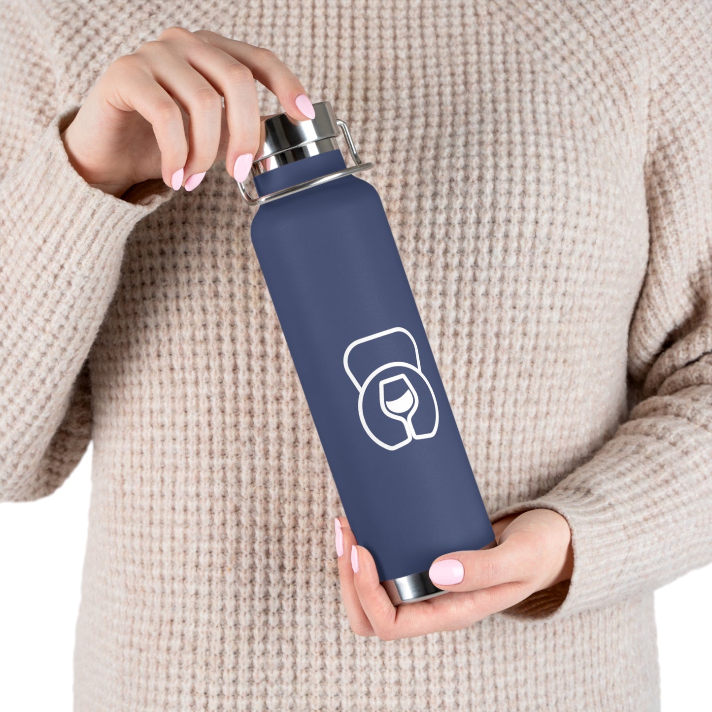 Dr. Wine and Wellness Logo, Copper Vacuum Insulated Bottle, 22oz